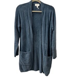 Soma WKND‎ Duster Cardigan Sweater Women's S Stretchy Fuzzy Soft Dusty Blue